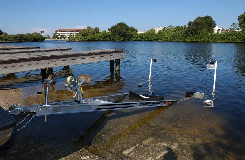 slide-on trailer in water